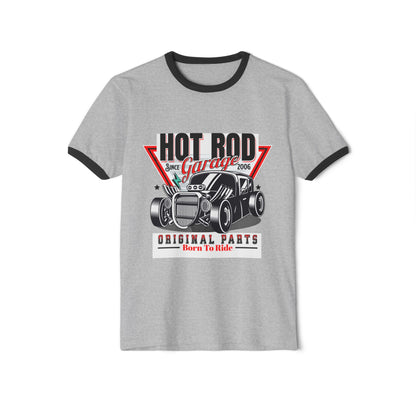 Hot Rod Garage Unisex Cotton Ringer T-Shirt - Born To Ride Vintage Tee - CreativeRino