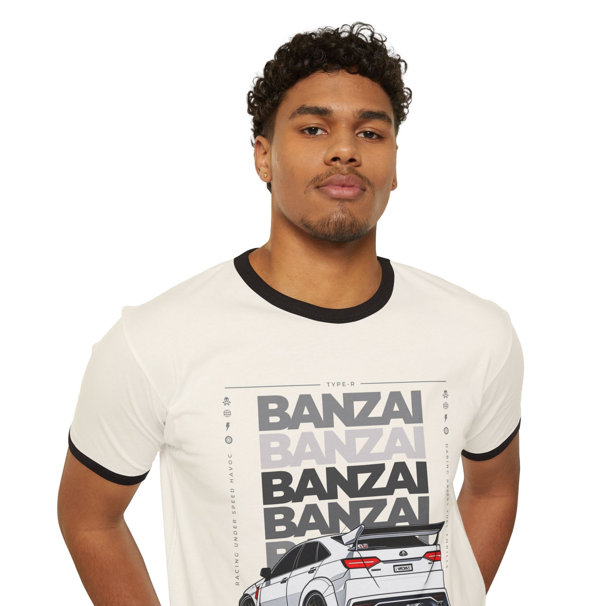 Banzai Racing Unisex Cotton Ringer T-Shirt - Car Enthusiast Apparel - CreativeRino