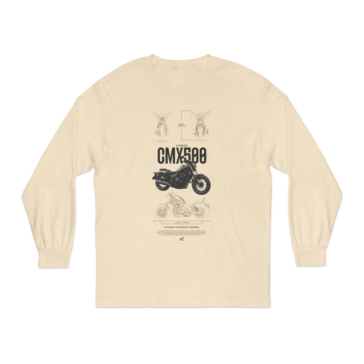 Honda CMX500 Rebel Motorcycle Long Sleeve T-Shirt for Enthusiasts - CreativeRino