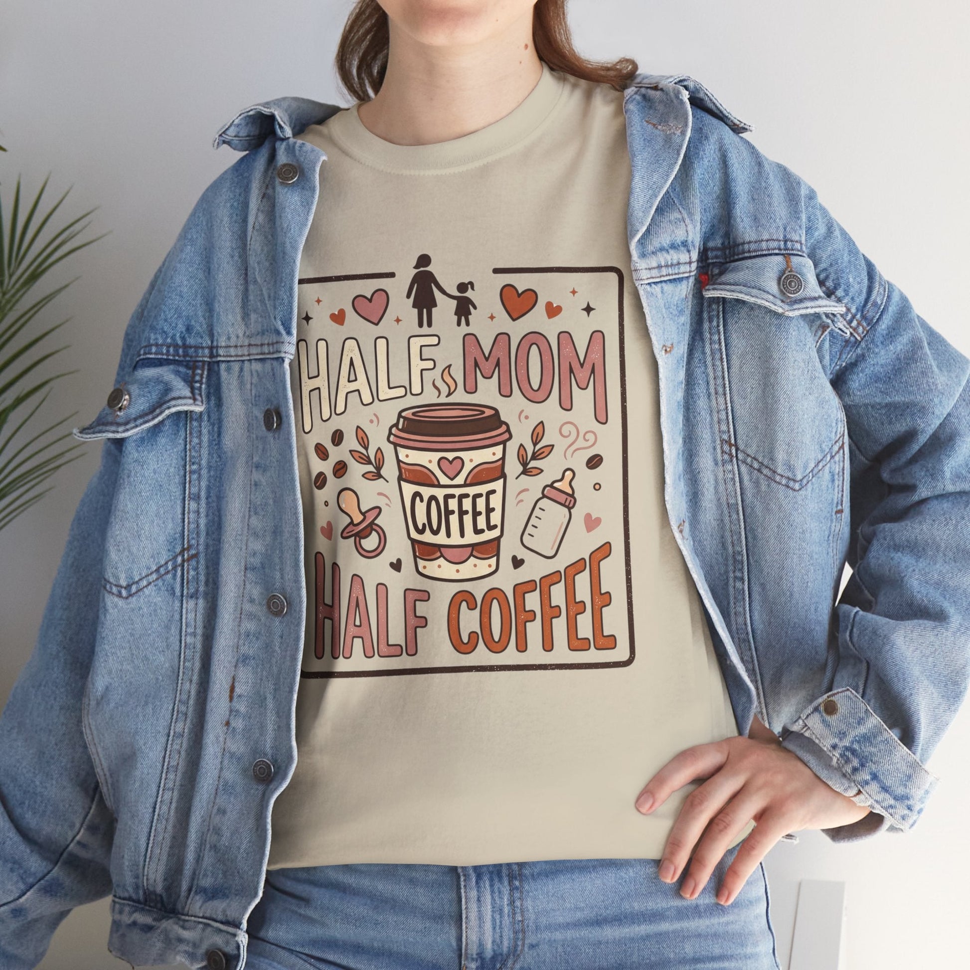 Half Mom Half Coffee T‑Shirt – Funny Mom Coffee Tee Printify