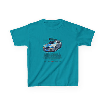 Nissan Skyline R-34 Kids Tee - Fast & Furious Movie Inspired Cotton Shirt - CreativeRino