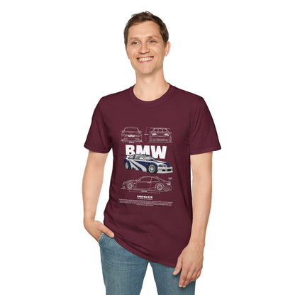 BMW M3 GTR Graphic Unisex Softstyle T-Shirt - Racing Car Design - CreativeRino