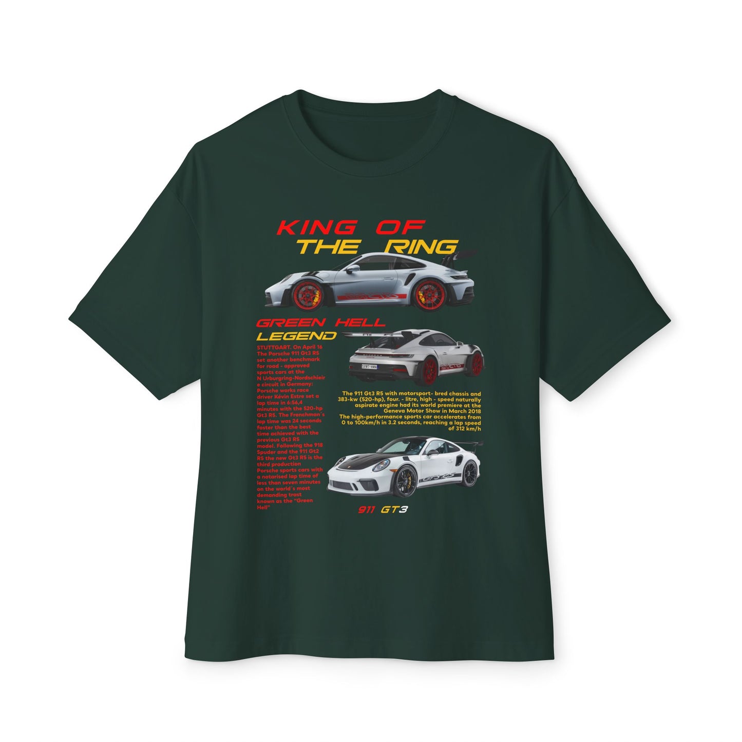 Porsche King of the Ring Graphic Tee - Unisex Oversized Boxy T-Shirt for Car Enthusiasts - CreativeRino
