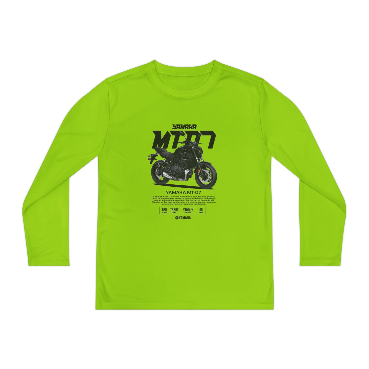 Yamaha MT-07 Youth Long Sleeve Competitor Tee - Cool Motorcycle T-shirt Design for Young Riders - CreativeRino
