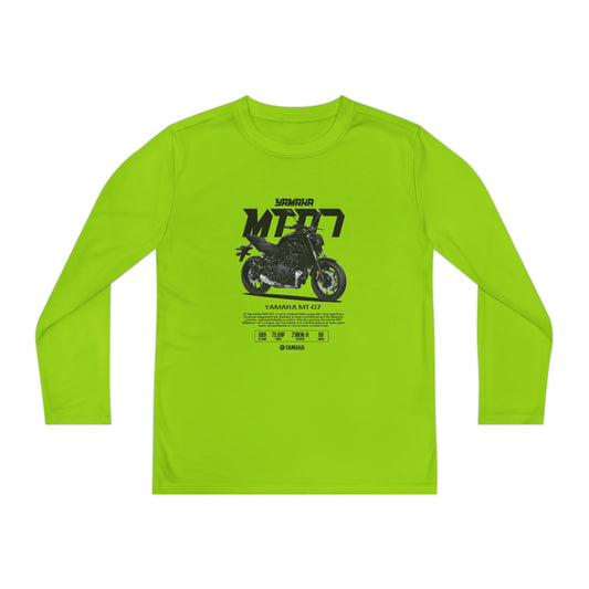 Yamaha MT-07 Youth Long Sleeve Competitor Tee - Cool Motorcycle T-shirt Design for Young Riders - CreativeRino