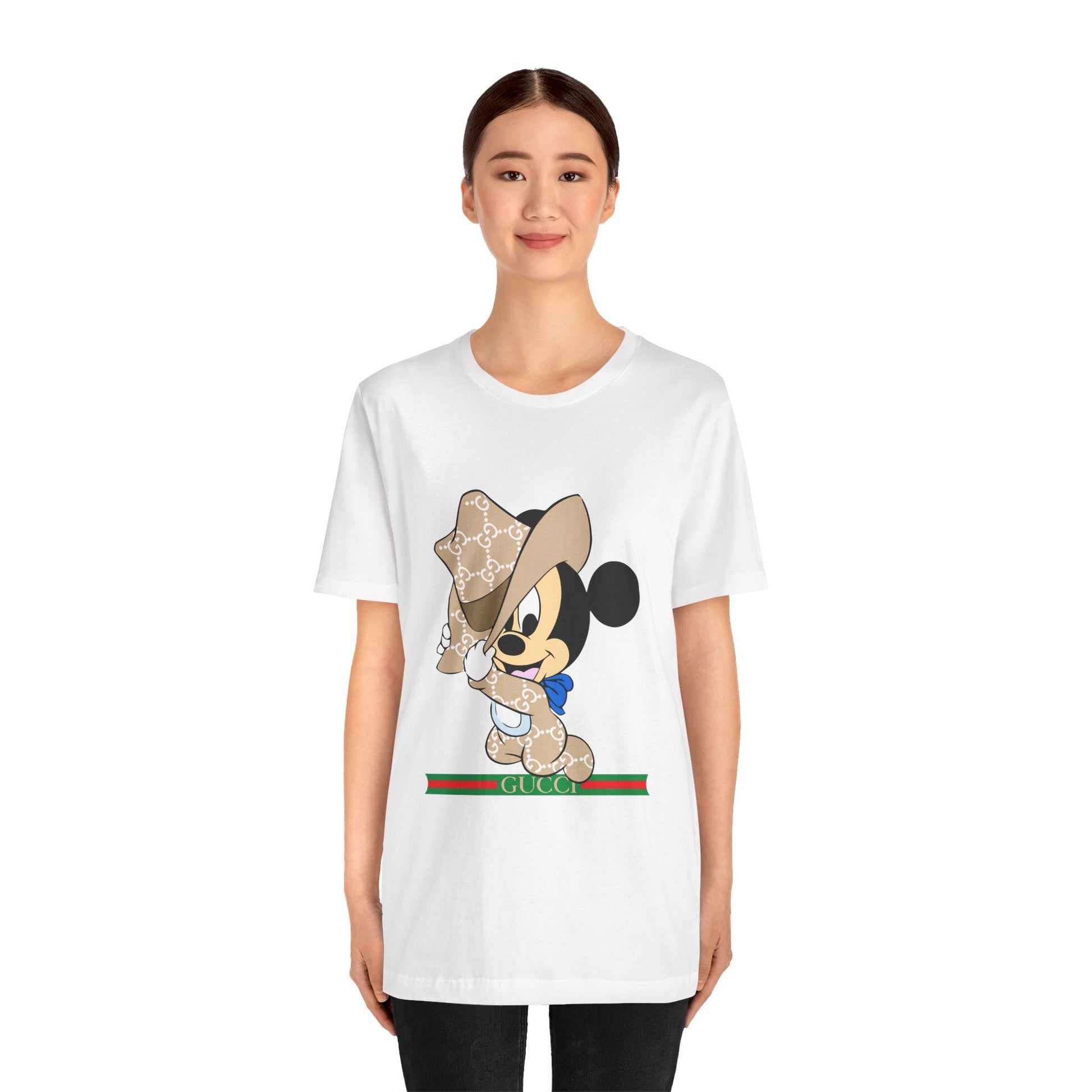 Trendy Graphic Tee - Mickey Mouse Gucci Cowboy T-shirt Design - CreativeRino