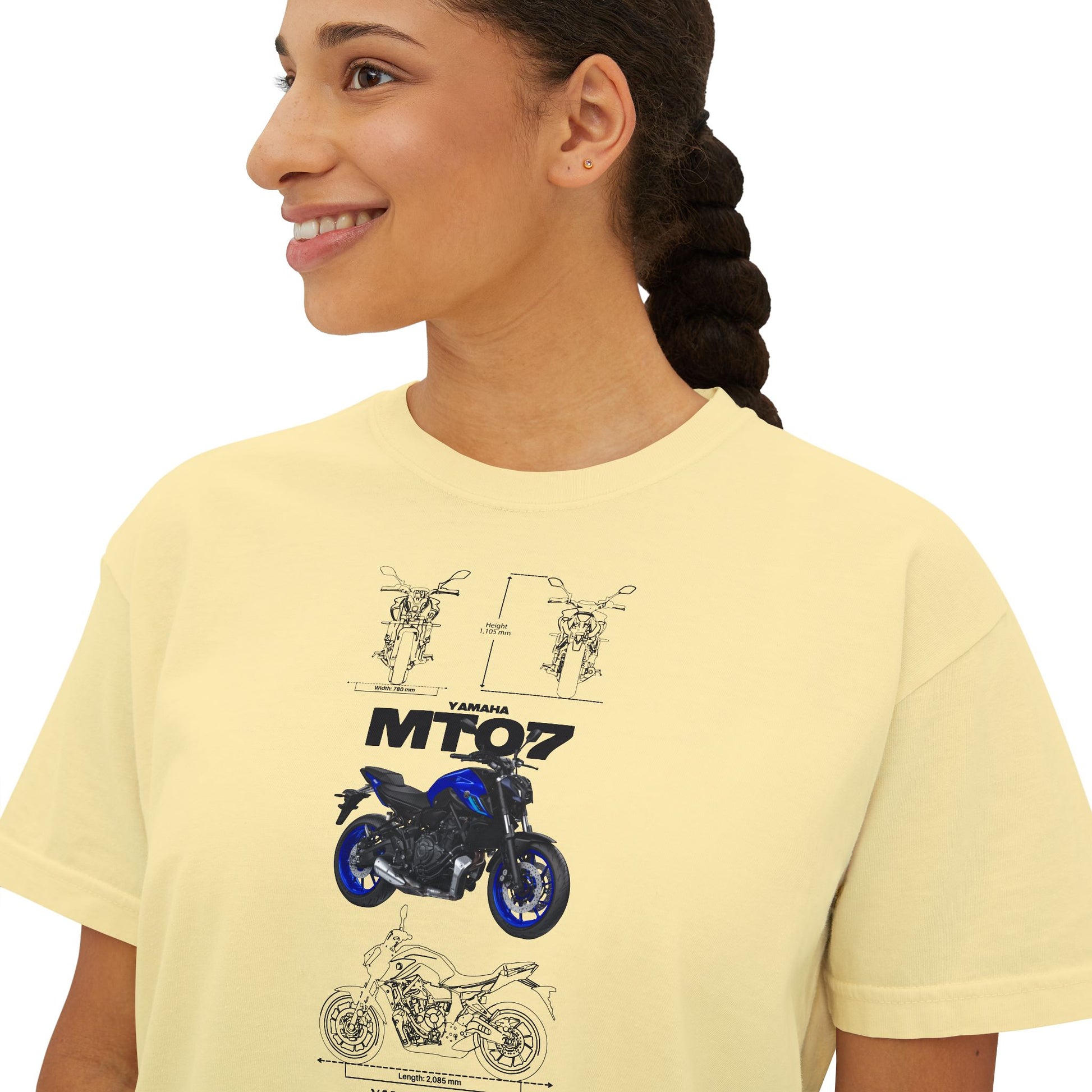 Yamaha Women’s Boxy Tee - MT-07 Motorcycle Graphic T-shirt - CreativeRino