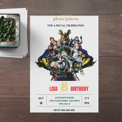 My hero Academia Birthday Invitation Template - CreativeRino