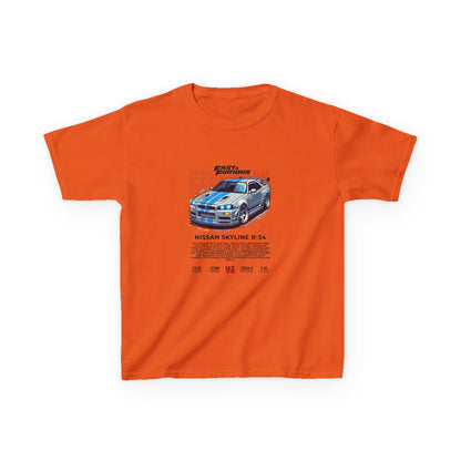 Nissan Skyline R-34 Kids Tee - Fast & Furious Movie Inspired Cotton Shirt - CreativeRino