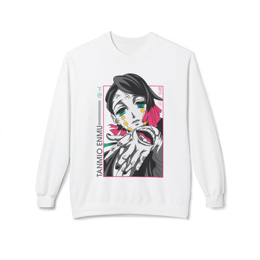Demon Slayer Anime-Inspired Unisex Fleece Crewneck Sweatshirt - Tanjiro Enmu Graphic Design - CreativeRino