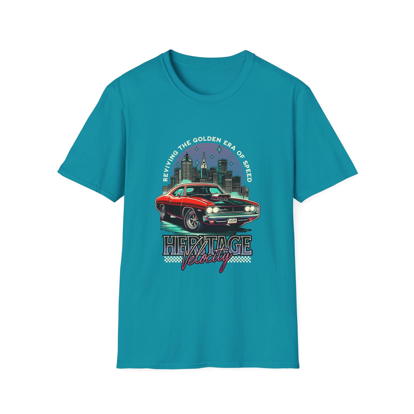 Heritage Velocity Unisex Softstyle T-Shirt - Retro Car Design for Classic Car Lovers - CreativeRino
