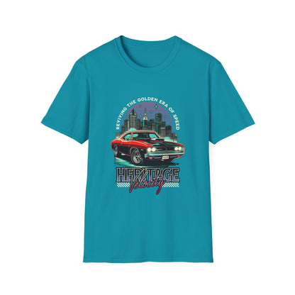 Heritage Velocity Unisex Softstyle T-Shirt - Retro Car Design for Classic Car Lovers - CreativeRino