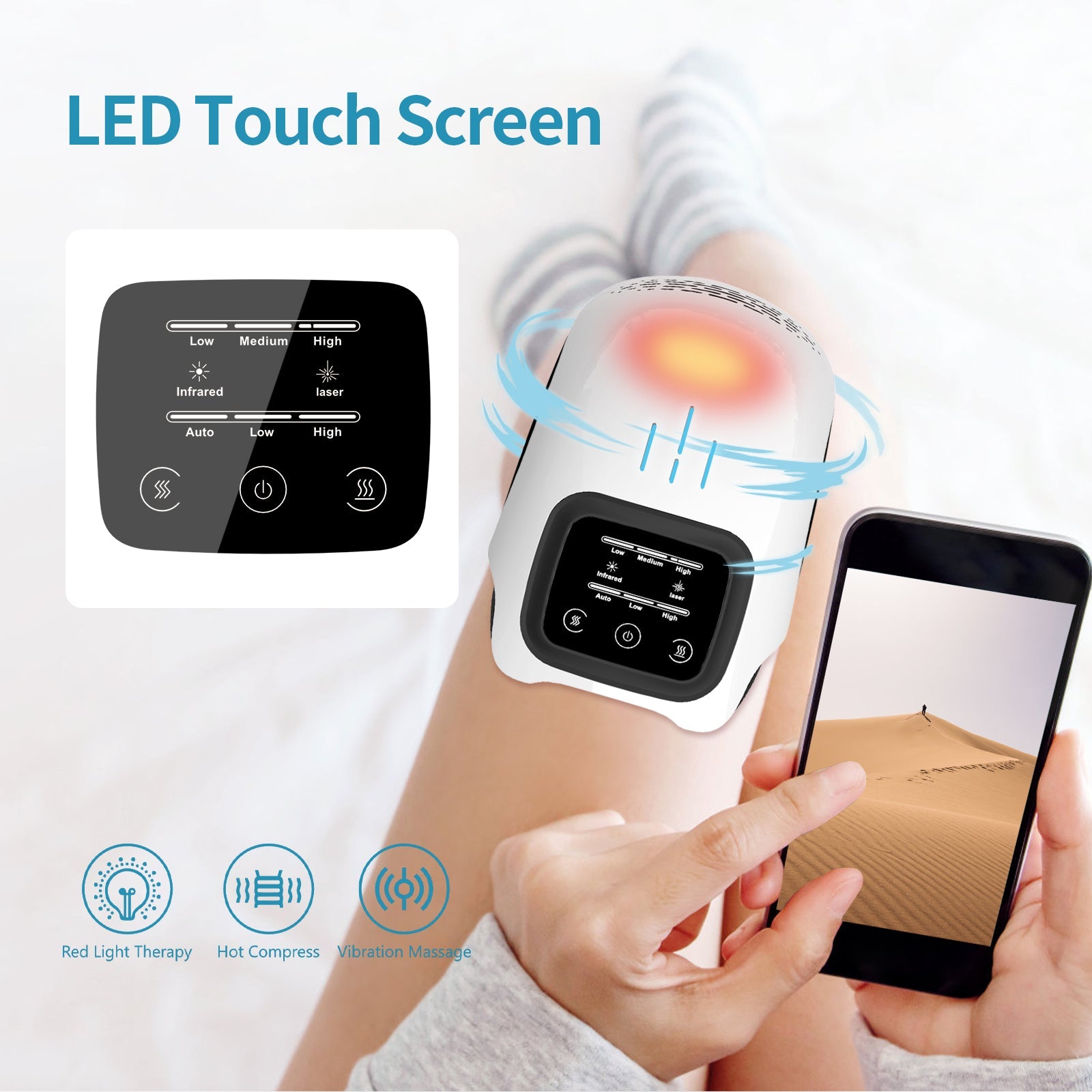 Intelligent Home Use Electric Intelligent Kneading Heating Knee Massager Rechargeable Pain Relief Infrared Laser Vibration Knee Massager CreativeRino
