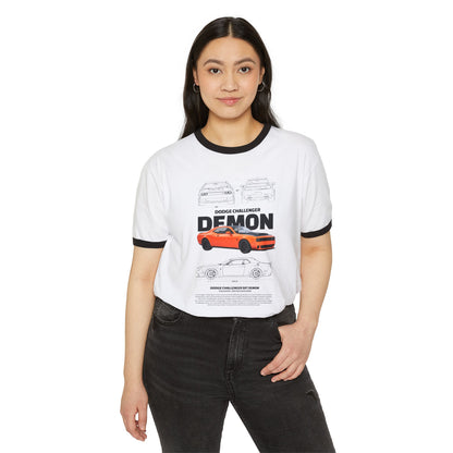 Dodge Challenger Demon Unisex Cotton Ringer T-Shirt | Automotive Enthusiast Tee - CreativeRino