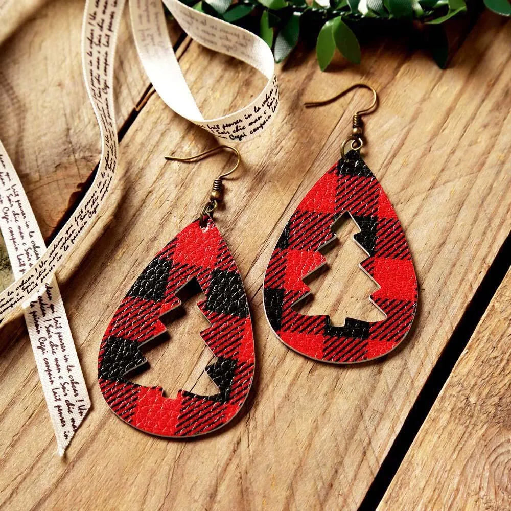 Laser Cut Faux Leather Christmas Tree Earrings | Lightweight Holiday Dangle Jewelry eprolo