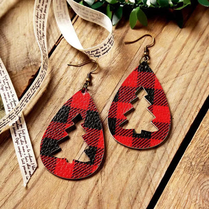 Laser Cut Faux Leather Christmas Tree Earrings | Lightweight Holiday Dangle Jewelry eprolo