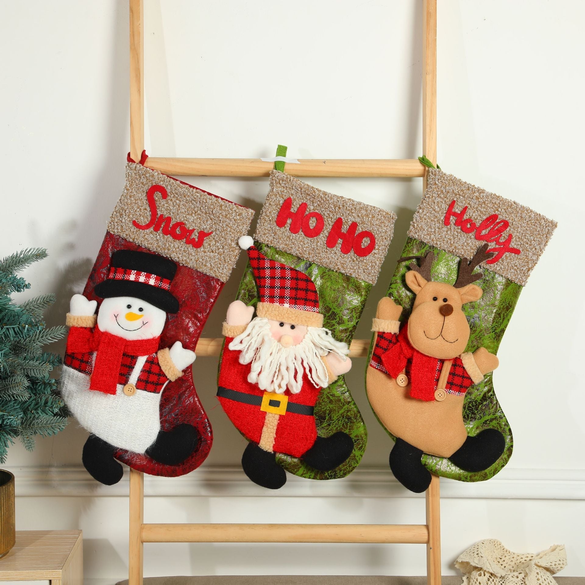 Christmas Character Socks Gift Bag | Santa, Elk & Snowman Decorative Hanging Pendant (Candy & Small Gift Holder) eprolo