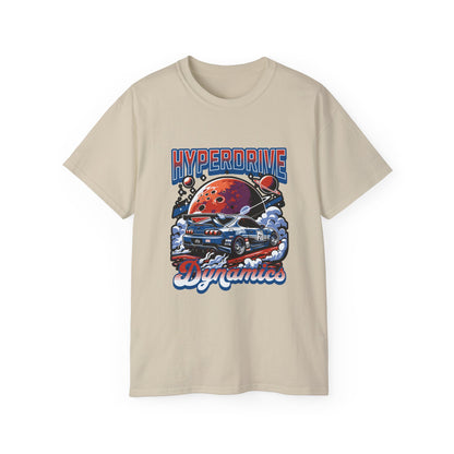 Hyperdrive Dynamics Unisex Ultra Cotton Tee - Retro Space Car Graphic T-Shirt - CreativeRino