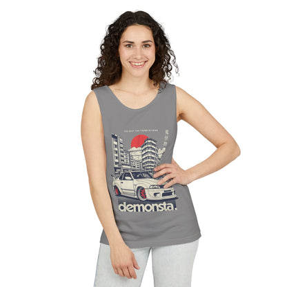 Demonsta Unisex Garment-Dyed Tank Top - Retro Car Design - CreativeRino