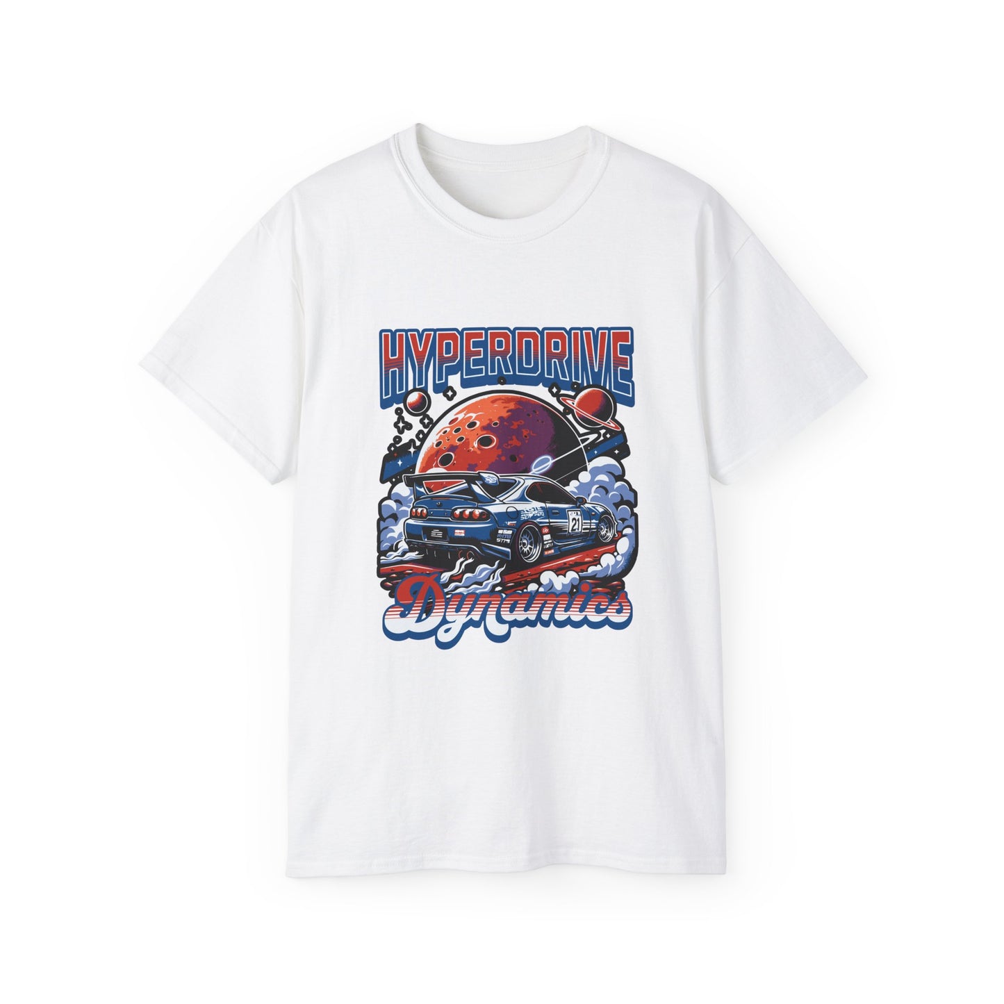 Hyperdrive Dynamics Unisex Ultra Cotton Tee - Retro Space Car Graphic T-Shirt - CreativeRino