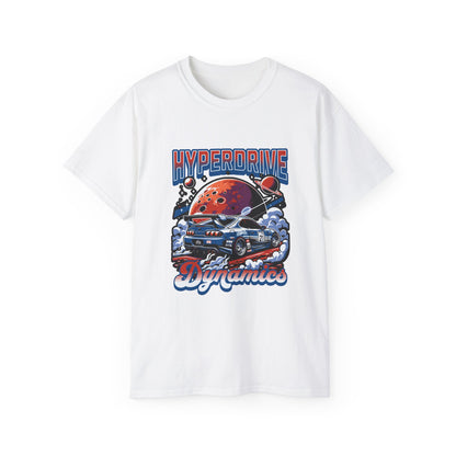 Hyperdrive Dynamics Unisex Ultra Cotton Tee - Retro Space Car Graphic T-Shirt - CreativeRino