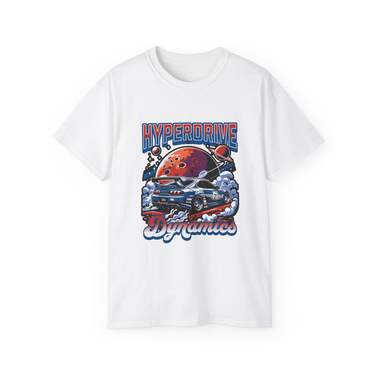 Hyperdrive Dynamics Unisex Ultra Cotton Tee - Retro Space Car Graphic T-Shirt - CreativeRino