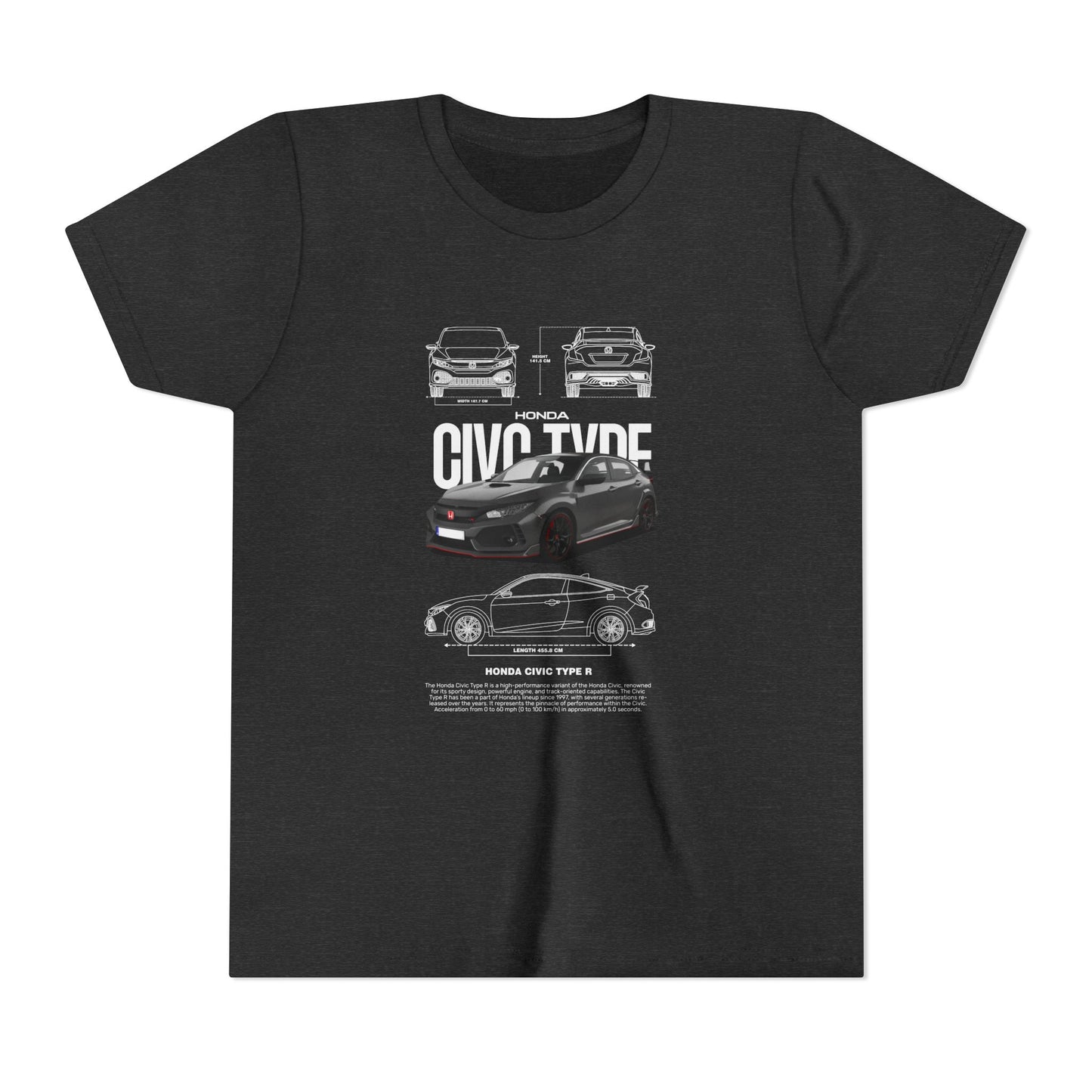 Honda Civic Type R Youth Short Sleeve Tee - Cool Car Graphic Tee for Young Car Enthusiasts - CreativeRino