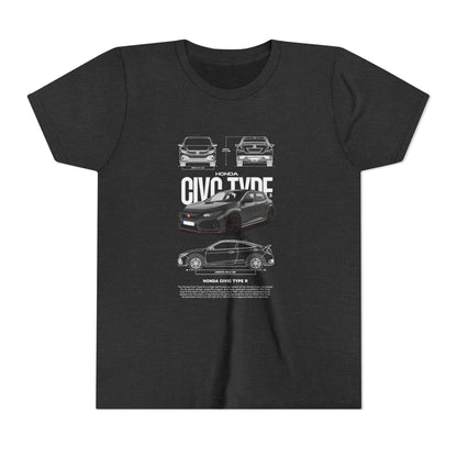 Honda Civic Type R Youth Short Sleeve Tee - Cool Car Graphic Tee for Young Car Enthusiasts - CreativeRino