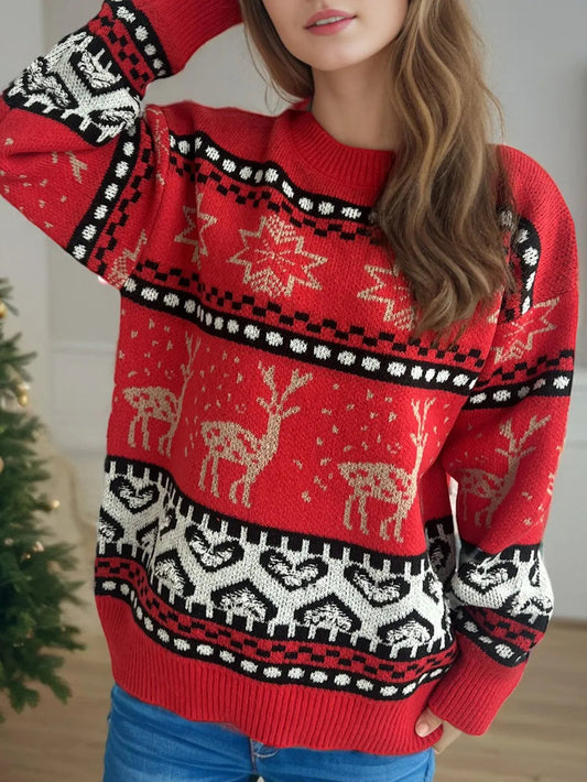 Cozy Christmas Knit Pullover Sweater | Unisex Round Neck Long Sleeve Holiday Jumper eprolo
