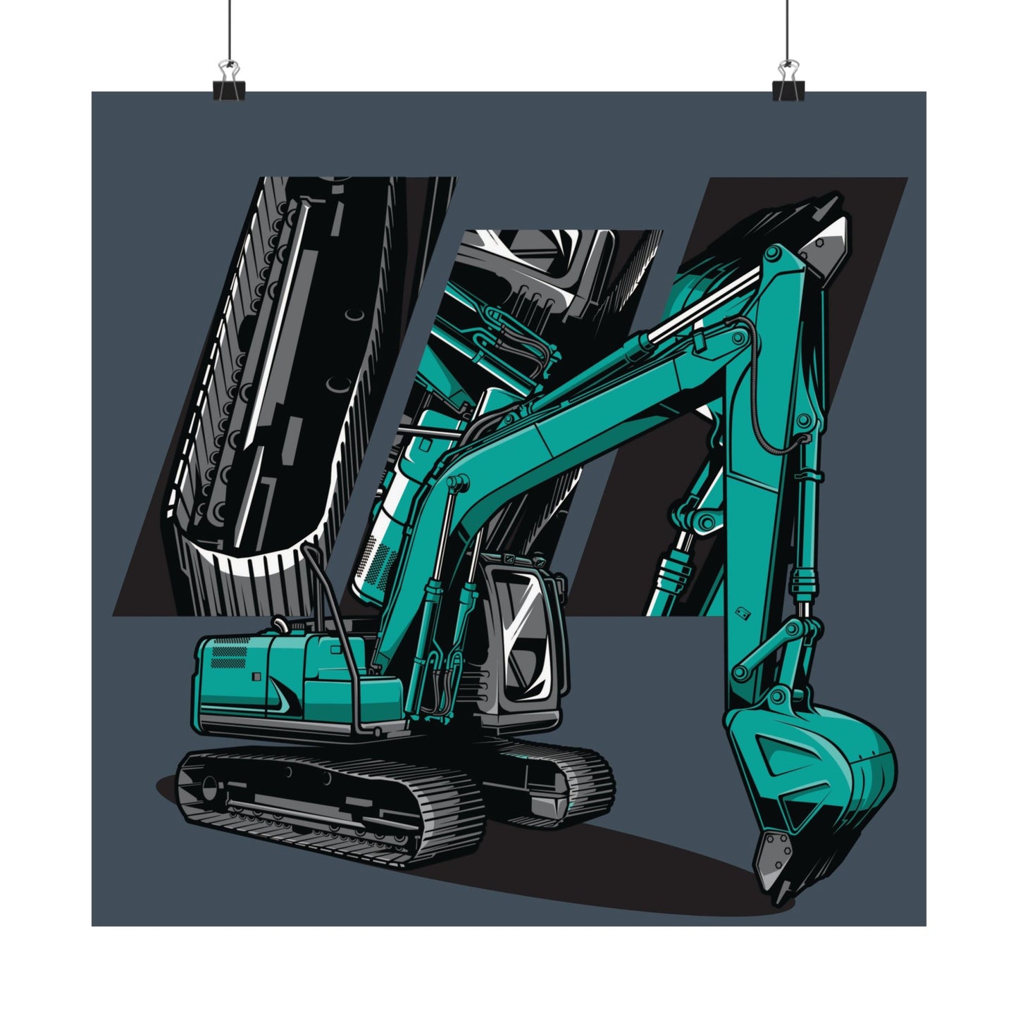 Excavator Matte Square Poster - Construction Art for Home & Office Decor - CreativeRino