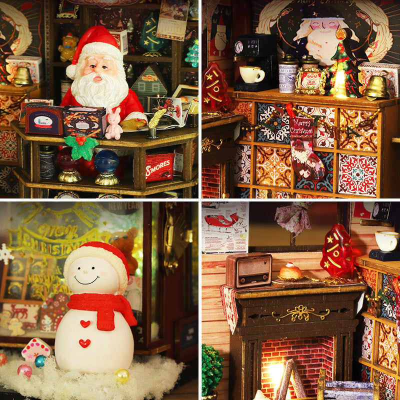 DIY Wooden Merry Christmas Miniature Dollhouse Kit with LED Lights | Adult Handmade Xmas Gift eprolo