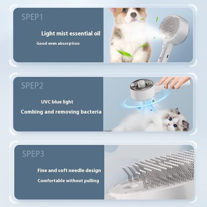 2-in-1 Steam Pet Grooming Brush for Dogs & Cats – Self Cleaning Animal Hair Remover Comb CreativeRino