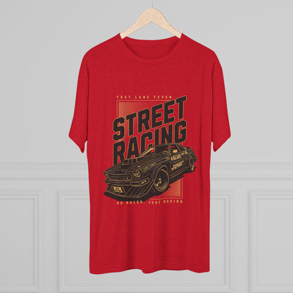 Street Racing Car Unisex Tri-Blend Crew Tee - Fast Lane Fever Graphic T-Shirt - CreativeRino