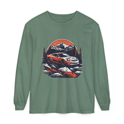 Mountain Adventure Long Sleeve T-Shirt - Unisex Garment-Dyed Shirt - CreativeRino