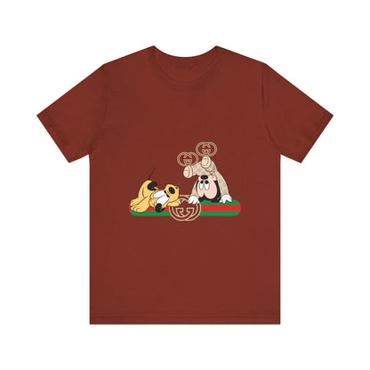 Playful Baby Mickey Mouse Cartoon Gucci Graphic Tee - Fun Unisex Short Sleeve T-shirt - CreativeRino
