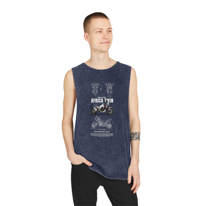 Africa Twin Unisex Stonewash Tank Top - Vintage Motorcycle Graphic T-shirt - CreativeRino
