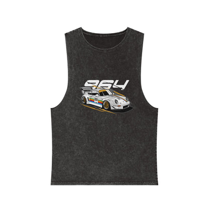 Porsche 964 Unisex Stonewash Tank Top with Vintage Race Car Design - CreativeRino