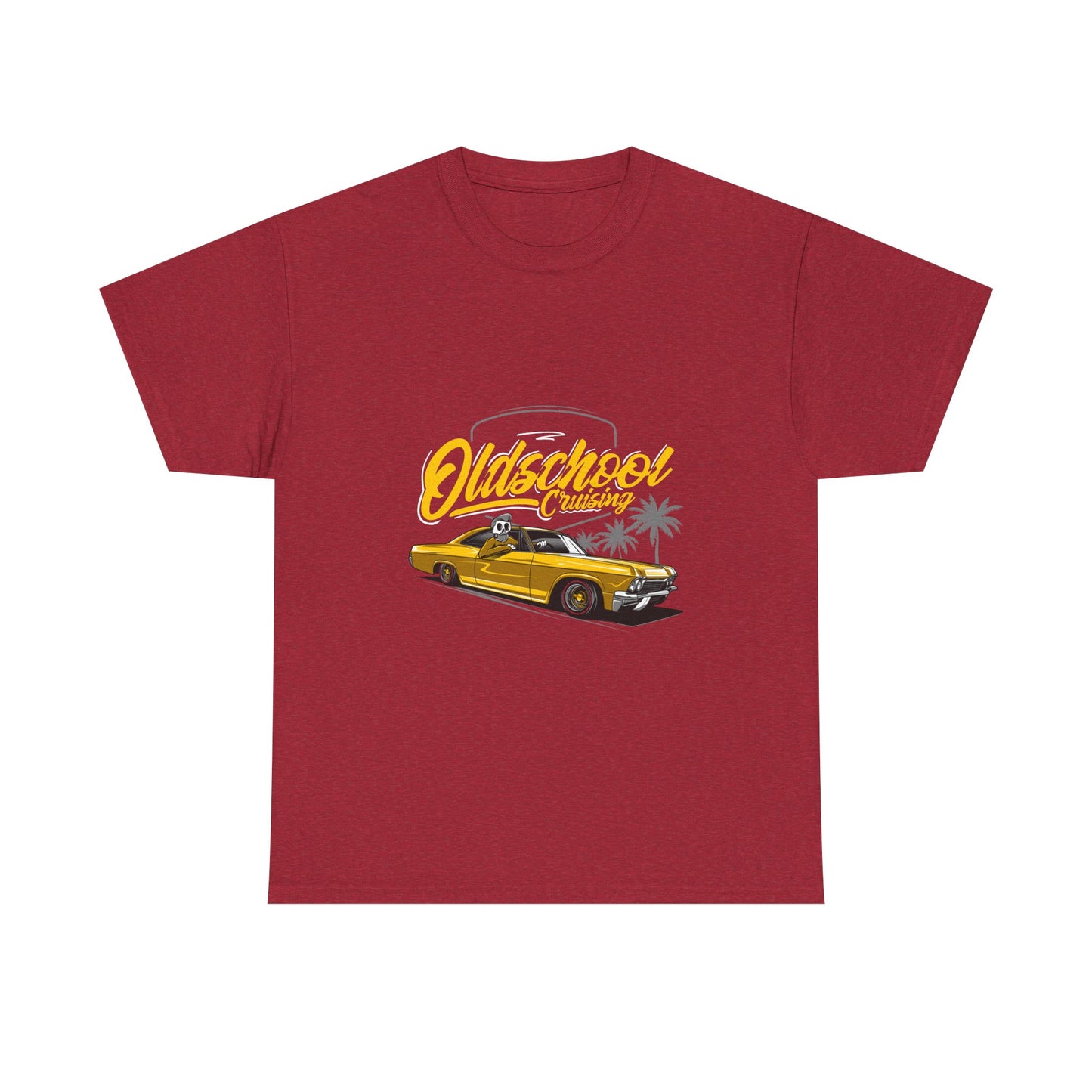 Retro Car Unisex Heavy Cotton Tee - "Oldschool Cruisin'" T-shirt Design - CreativeRino