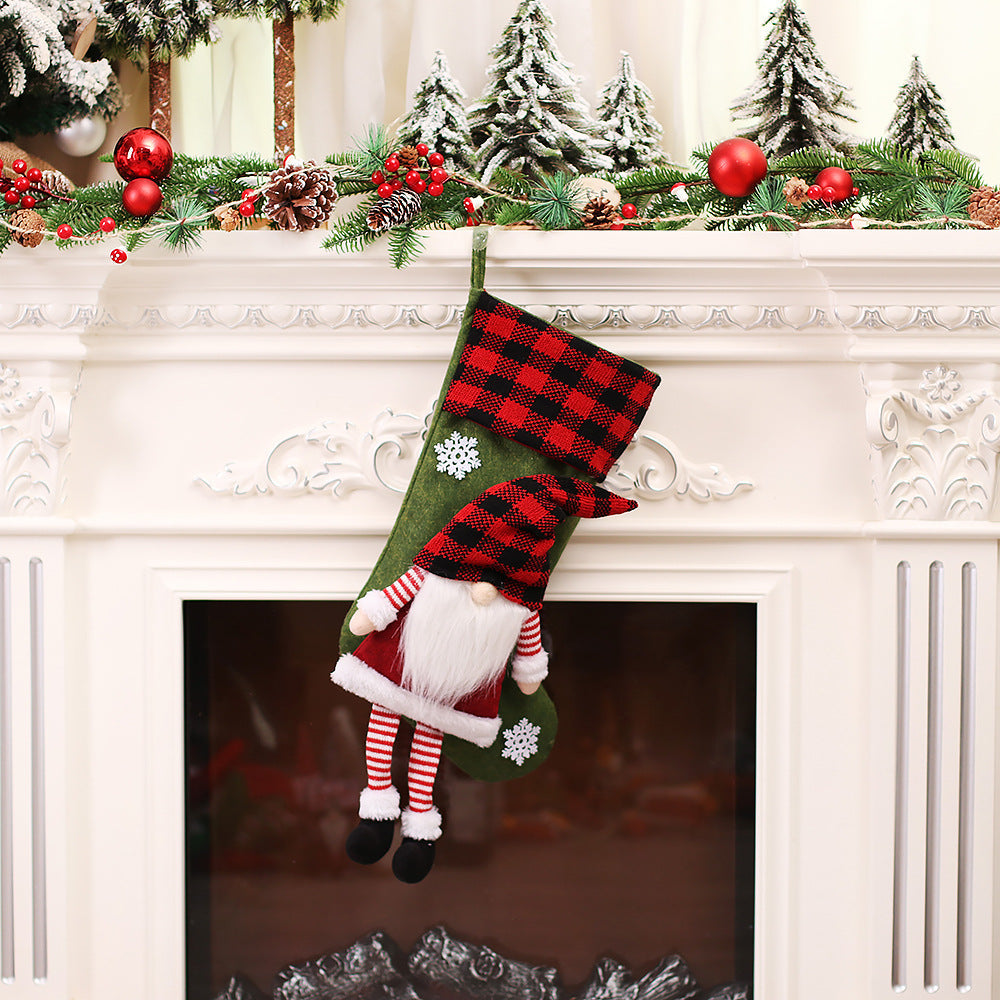 Faceless Forester Christmas Stocking | Red Plaid Dwarf Gnome Hanging Doll & Candy Gift Bag Decoration eprolo