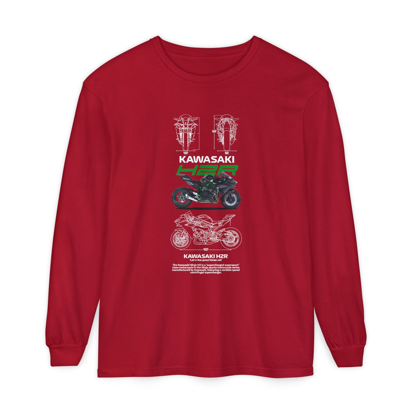 Kawasaki H2R Unisex Long Sleeve T-Shirt - Vintage Motorcycle Graphic Tee - CreativeRino
