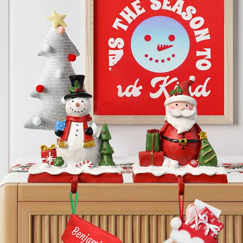 Santa & Snowman Stocking Hanger Hook | Christmas Fireplace Mantel Decoration eprolo