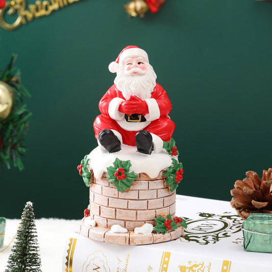 Santa Claus Sitting on Chimney Resin Figurine | Indoor/Outdoor Christmas Scene Ornament eprolo