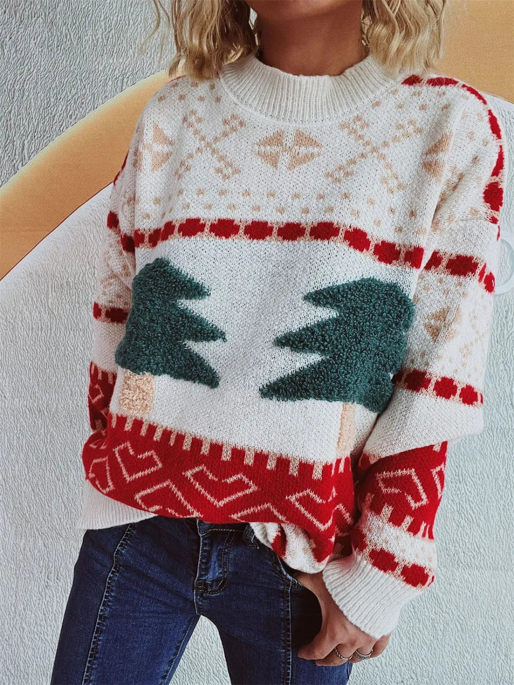 Fun Cartoon Christmas Tree Jacquard Sweater | Knitted Holiday & New Year Pullover eprolo