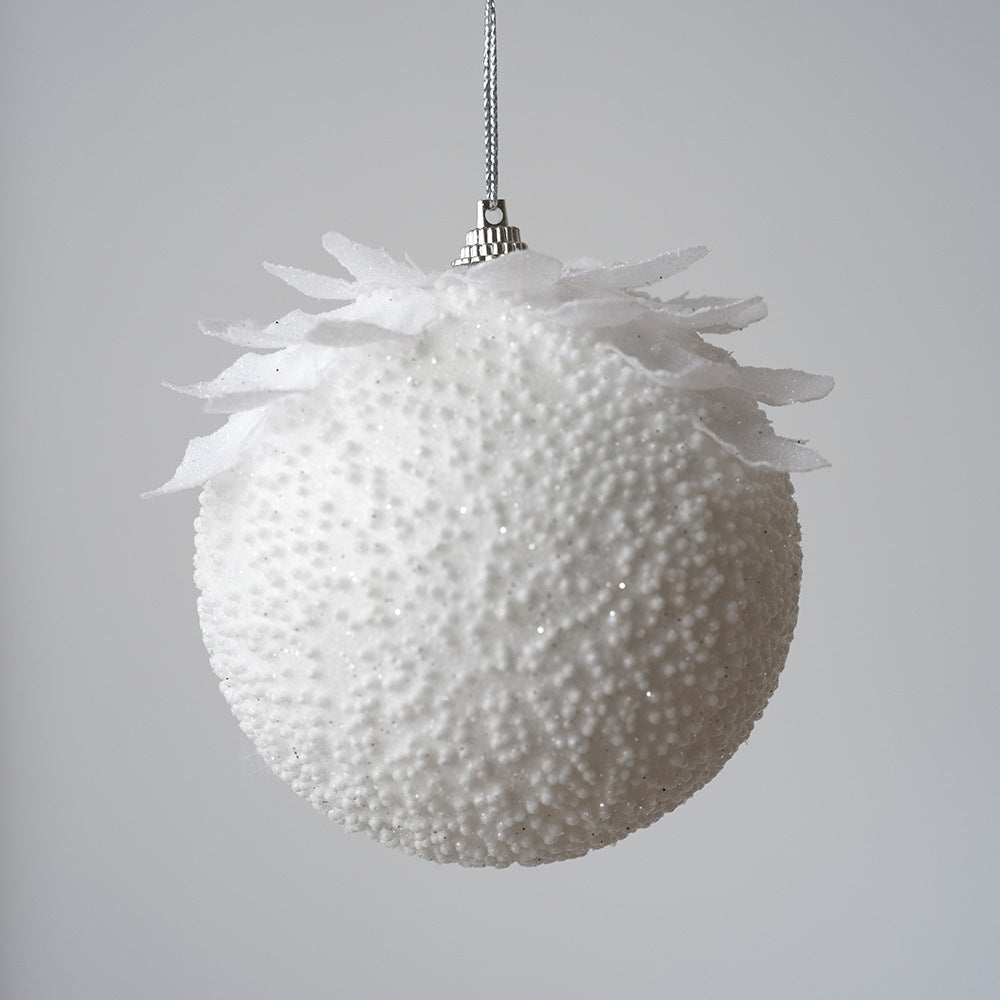 Elegant White Petal Christmas Ball Ornament | Sparkling Foam Decoration for Winter Wonderland Christmas Tree eprolo