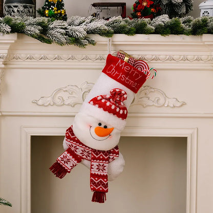3D Elderly Elk Knitted Christmas Socks, Holiday Gift Bag & Decor, Red
