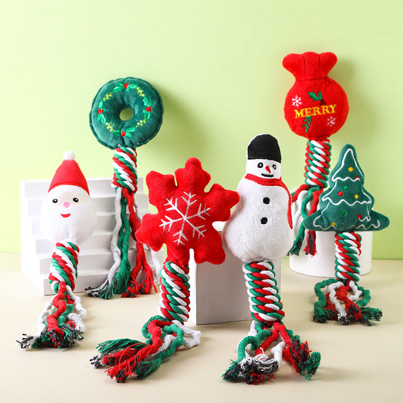 Durable Christmas Cotton Rope Plush Toy | Teeth Grinding Dog & Cat Festive Chew Toy eprolo