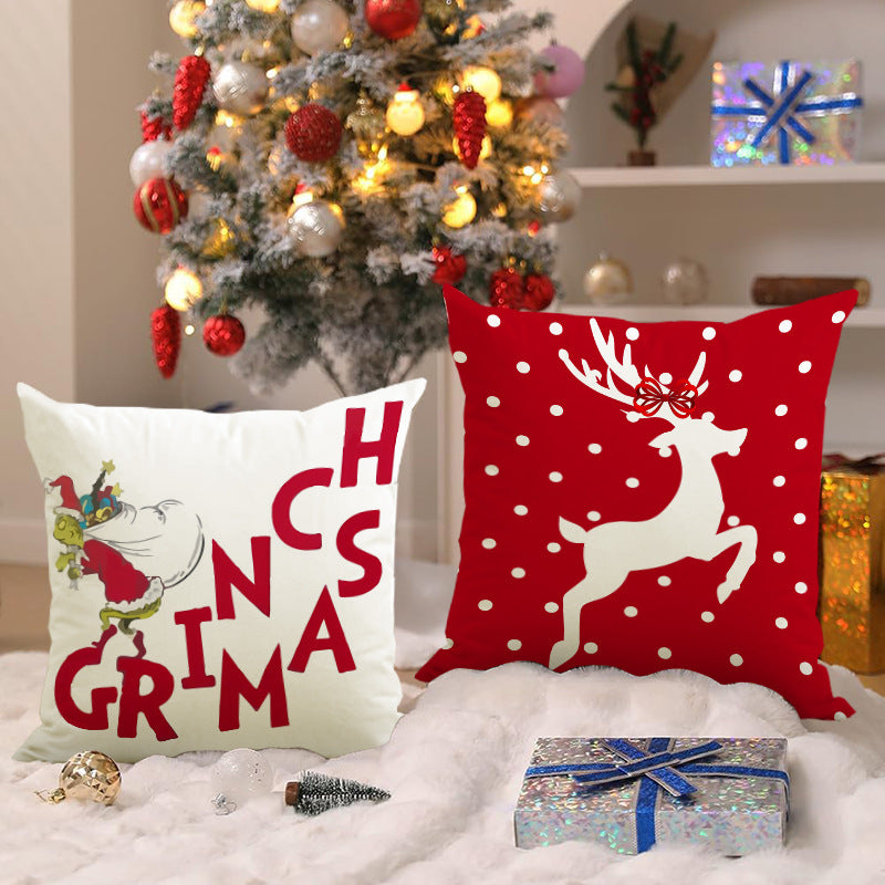 Linen Deer Print Lumbar Pillow Cover | Christmas Holiday Waist Cushion for Sofa Decor eprolo
