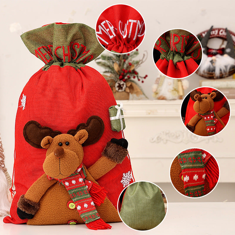 Santa Claus Drawstring Gift Bag | Children's Backpack Style Christmas Sack & Jewelry Pouch