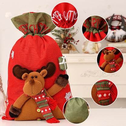 Santa Claus Drawstring Gift Bag | Children's Backpack Style Christmas Sack & Jewelry Pouch