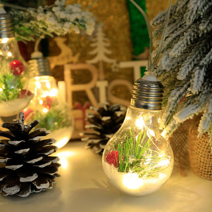 Illuminated Christmas Ball Bubble Lamp (LED Copper Wire Light) | Pine Needle, Red Berry & Snowflake Tree Pendant Decor eprolo
